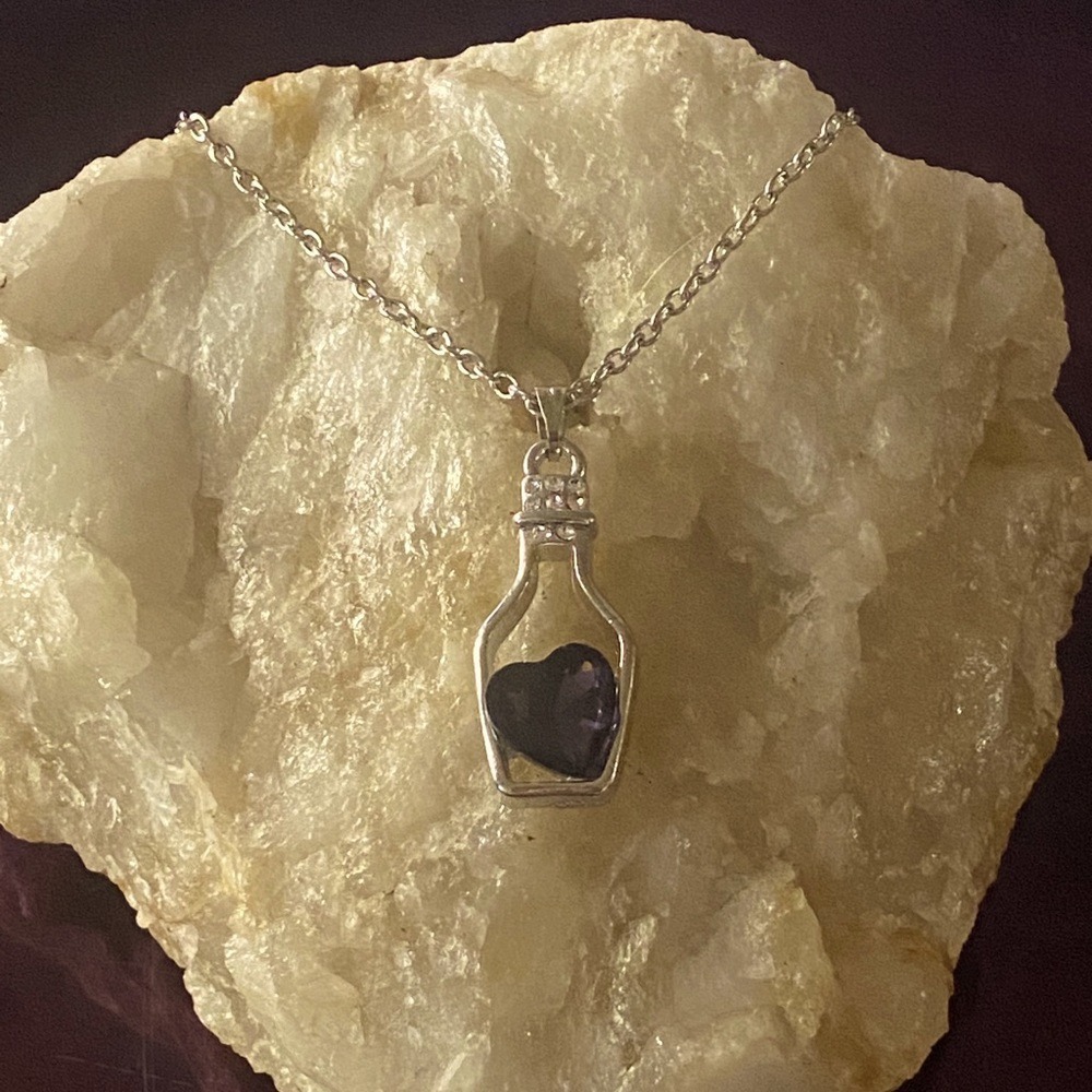 Amethyst Purple Crystal Gemstone Heart In Sterling Silver Bottle Necklace -New - Picture 10 of 13